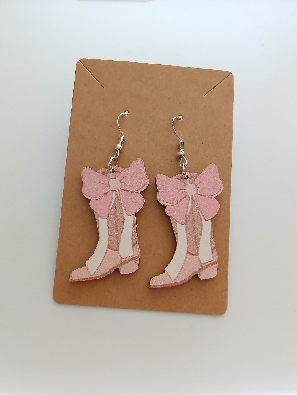 Fashion Jewelry Pink Bow Cowboy Boot Dangle Earrings